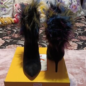 Rouge Helium Black and Multicolor Fur Women's Shoes